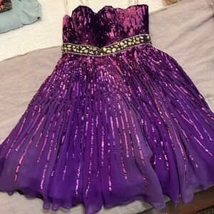 Sherri Hill Purple Strapless Sequined Cocktail Dress Sz 0